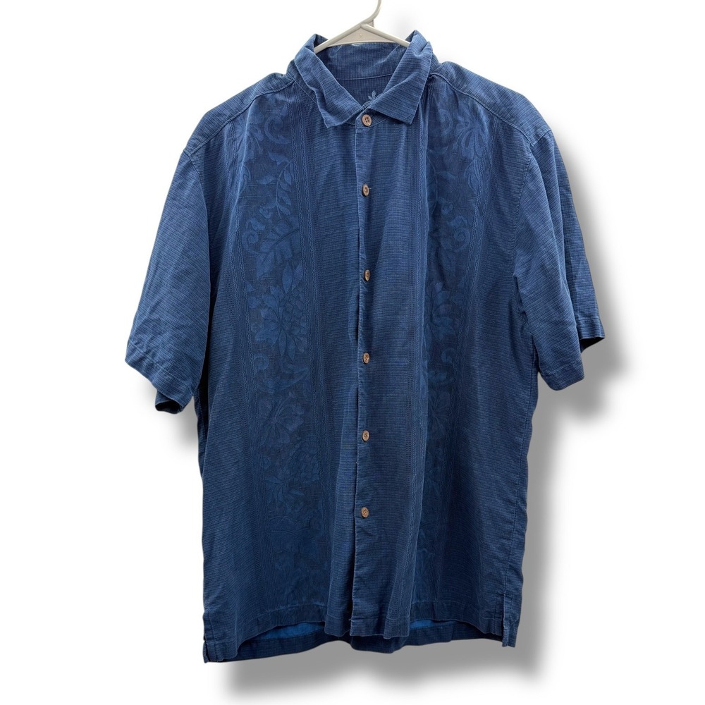 Tommy Bahama Silk Camp Shirt Mens Medium‎ Blue Floral Jacquard Original Fit